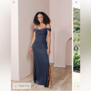 Revelry dress never worn with tag and original box. Indie blue velvet. Size 6